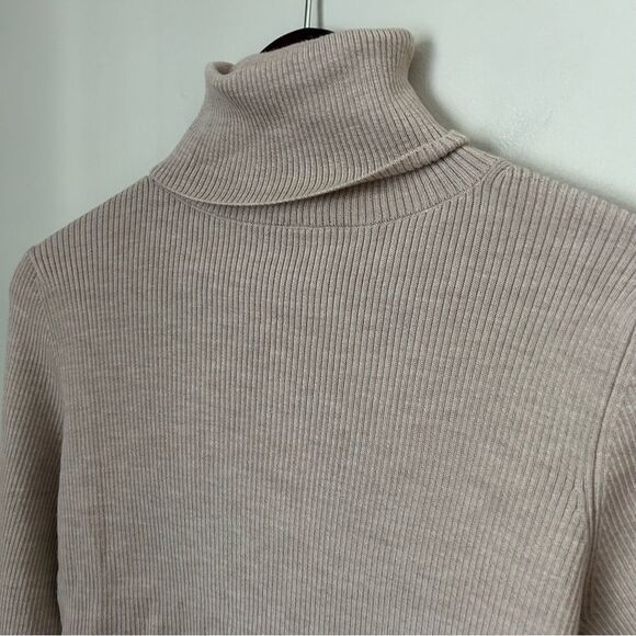 Thakoon Sweater Turtleneck Open Back Oatmeal Tan Merino Wool Casual Soft Cozy - Picture 2 of 11